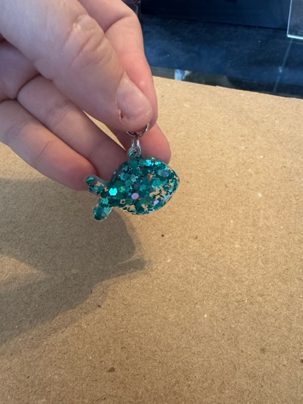 Teal Glitter Fish Keychain Charm